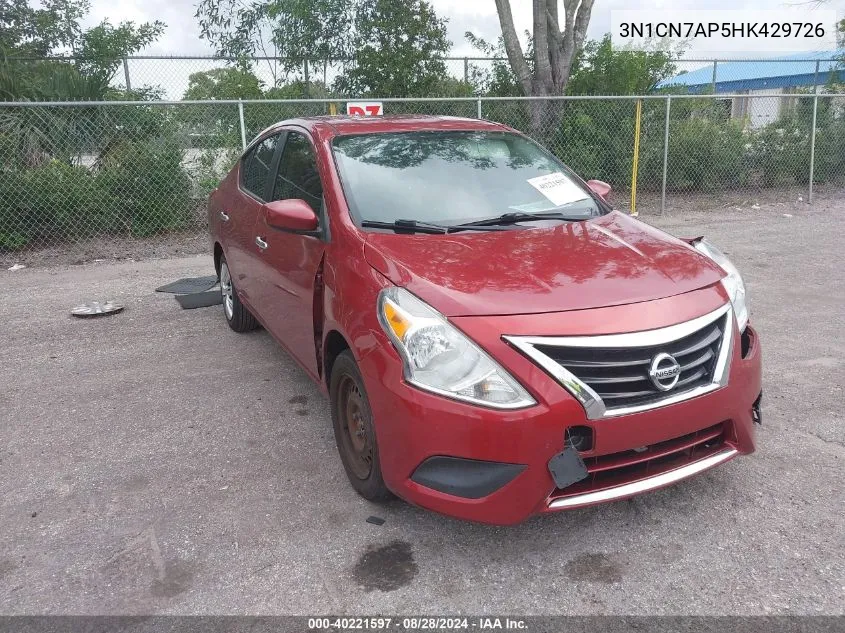 2017 Nissan Versa 1.6 Sv VIN: 3N1CN7AP5HK429726 Lot: 40221597