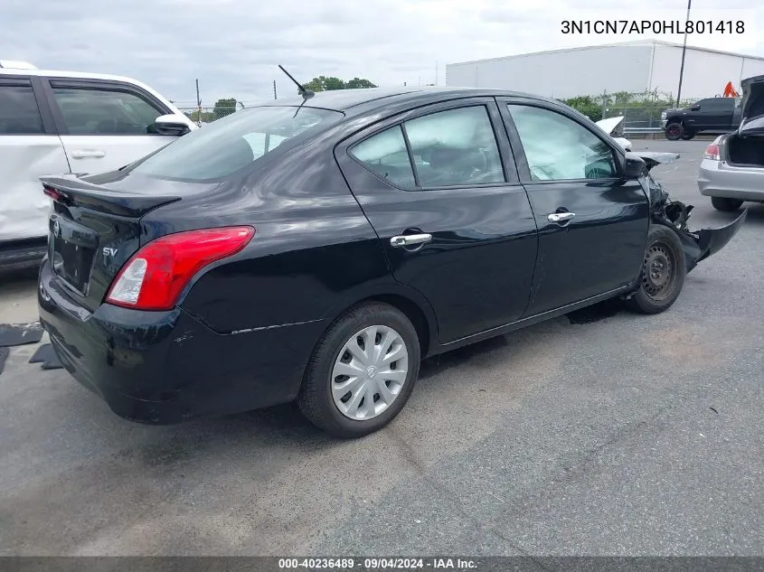 2017 Nissan Versa 1.6 S/1.6 S+/1.6 Sl/1.6 Sv VIN: 3N1CN7AP0HL801418 Lot: 40236489