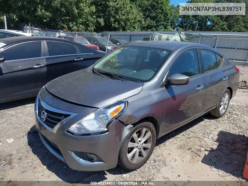 2017 Nissan Versa 1.6 Sl VIN: 3N1CN7AP2HL839751 Lot: 40274411