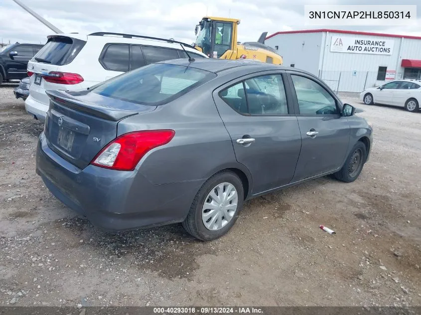 2017 Nissan Versa 1.6 Sv VIN: 3N1CN7AP2HL850314 Lot: 40293018