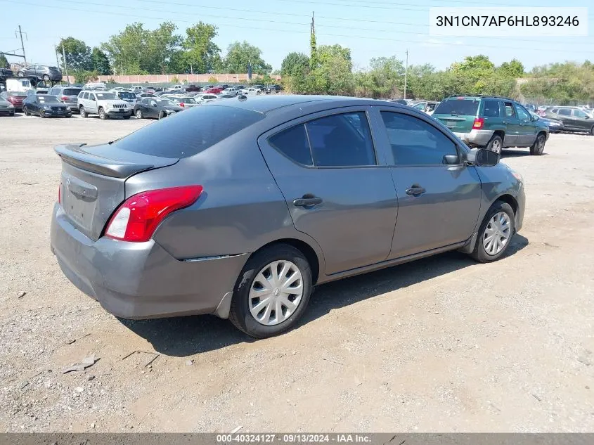 2017 Nissan Versa 1.6 S+ VIN: 3N1CN7AP6HL893246 Lot: 40324127