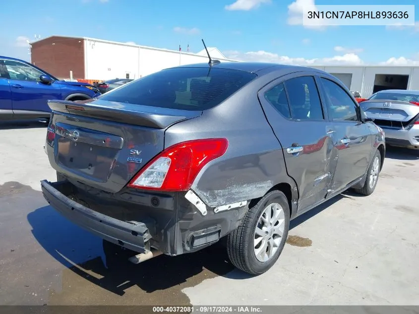 2017 Nissan Versa 1.6 Sv VIN: 3N1CN7AP8HL893636 Lot: 40372081