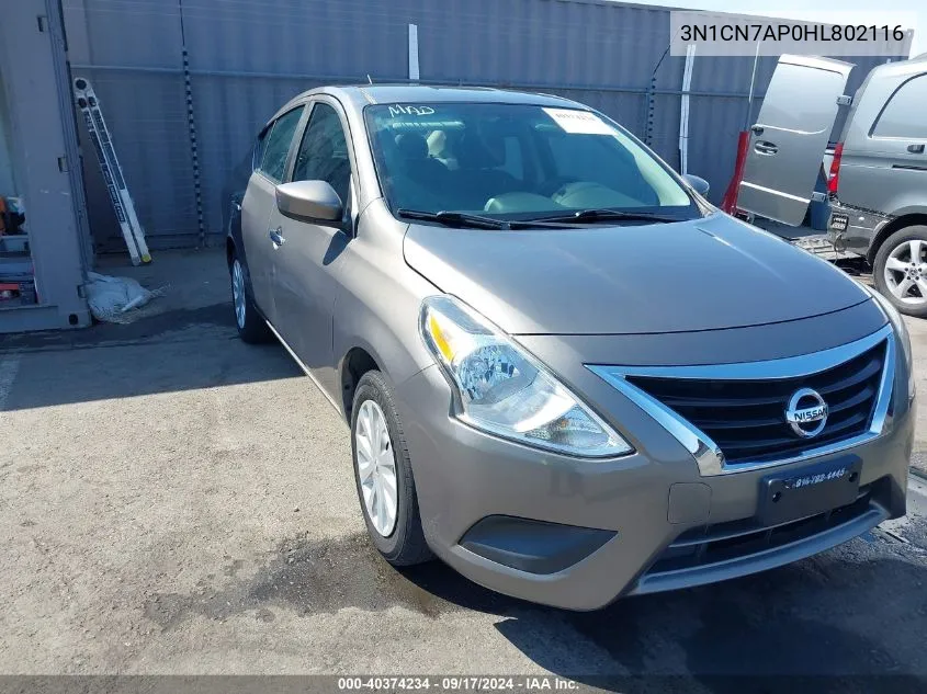 2017 Nissan Versa 1.6 S/1.6 S+/1.6 Sl/1.6 Sv VIN: 3N1CN7AP0HL802116 Lot: 40374234