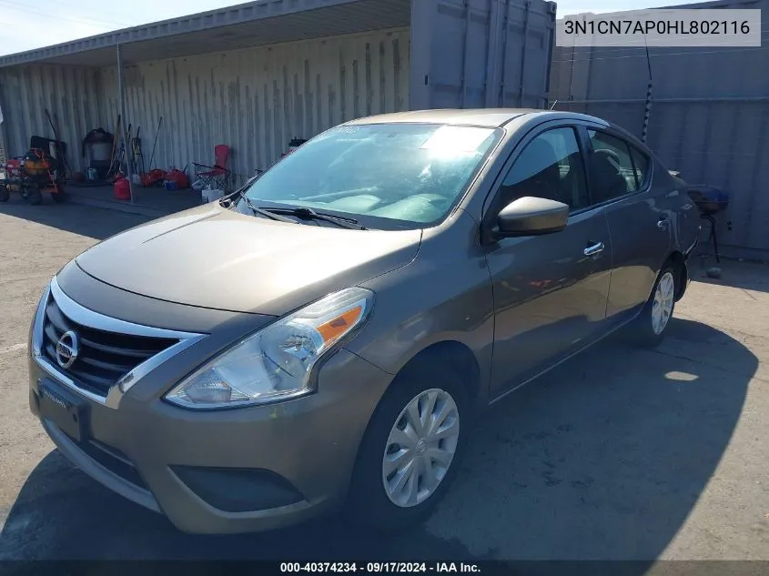 2017 Nissan Versa 1.6 S/1.6 S+/1.6 Sl/1.6 Sv VIN: 3N1CN7AP0HL802116 Lot: 40374234