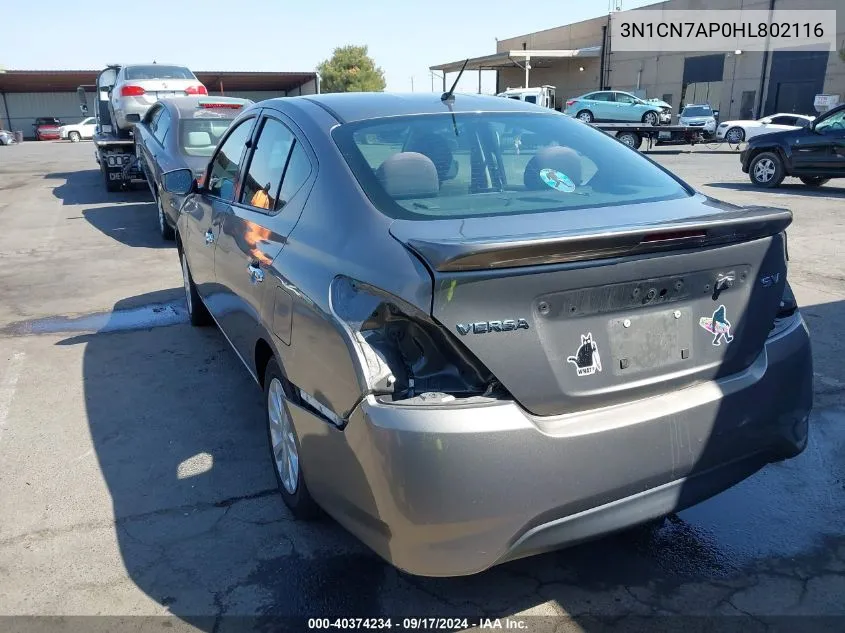 2017 Nissan Versa 1.6 S/1.6 S+/1.6 Sl/1.6 Sv VIN: 3N1CN7AP0HL802116 Lot: 40374234