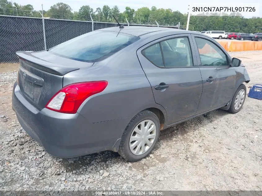 2017 Nissan Versa 1.6 S+ VIN: 3N1CN7AP7HL901726 Lot: 40380417