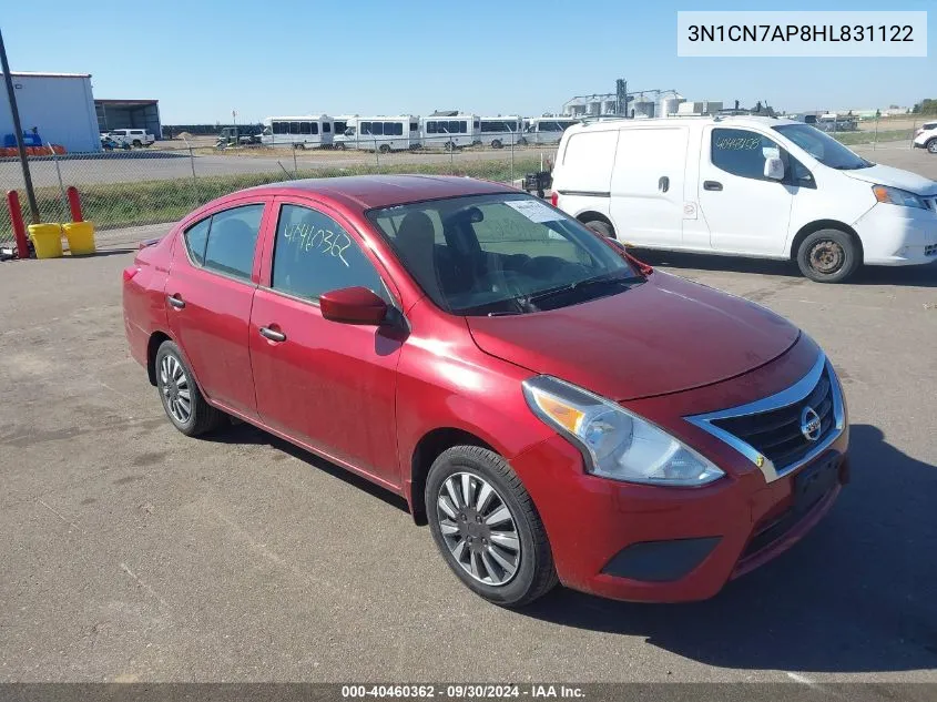 2017 Nissan Versa 1.6 S+ VIN: 3N1CN7AP8HL831122 Lot: 40460362