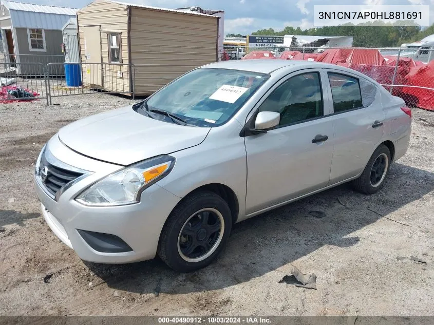 2017 Nissan Versa 1.6 S VIN: 3N1CN7AP0HL881691 Lot: 40490912