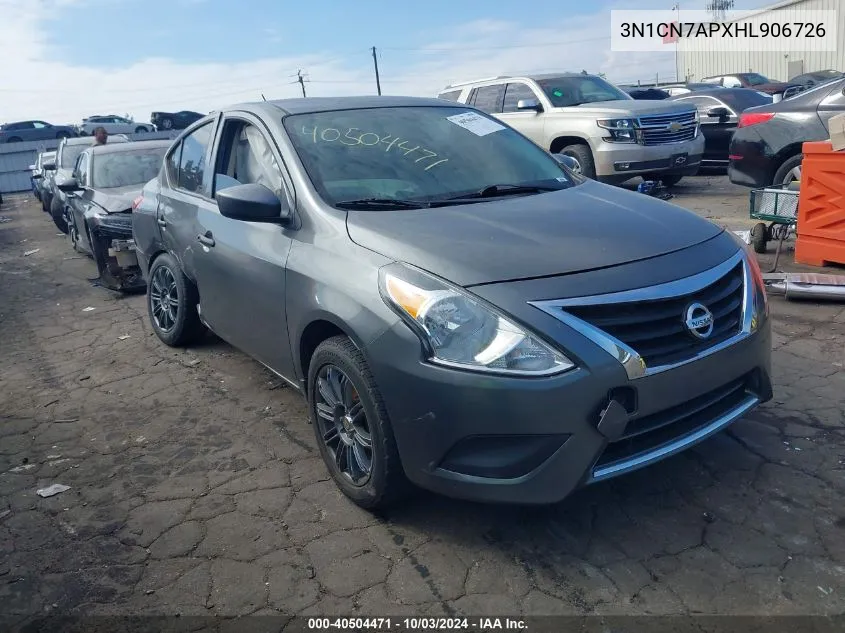 2017 Nissan Versa 1.6 S VIN: 3N1CN7APXHL906726 Lot: 40504471