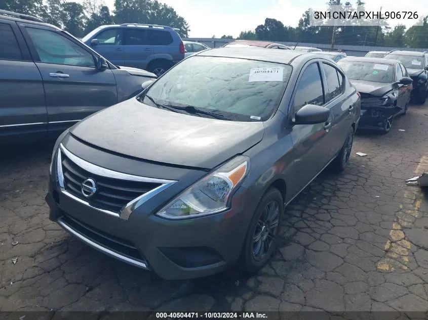 2017 Nissan Versa 1.6 S VIN: 3N1CN7APXHL906726 Lot: 40504471