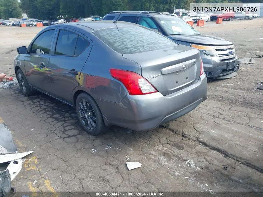 2017 Nissan Versa 1.6 S VIN: 3N1CN7APXHL906726 Lot: 40504471