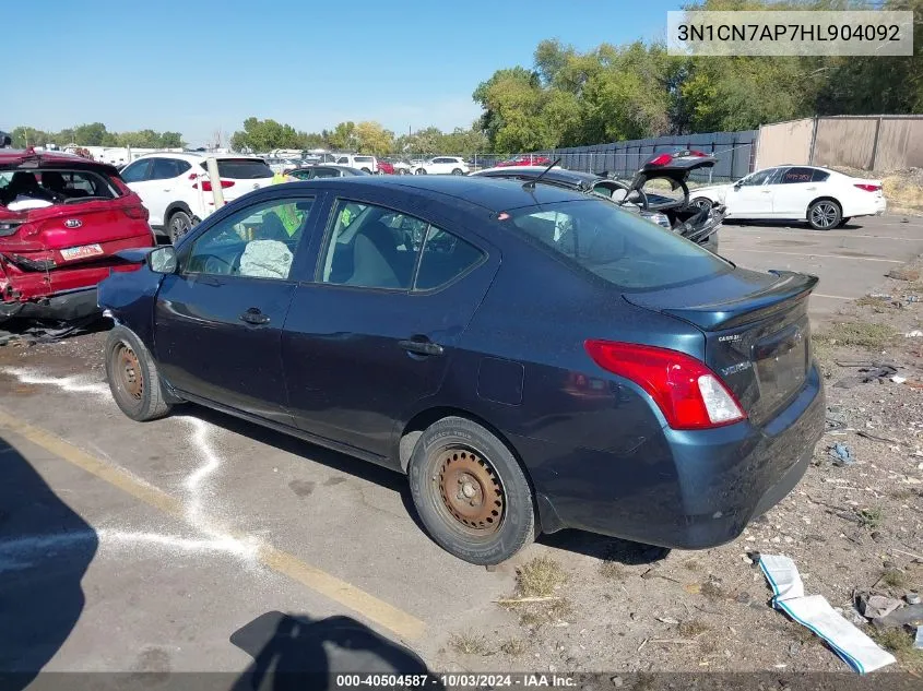 2017 Nissan Versa 1.6 S+ VIN: 3N1CN7AP7HL904092 Lot: 40504587