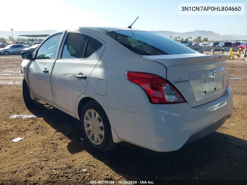 2017 Nissan Versa 1.6 S+ VIN: 3N1CN7AP0HL804660 Lot: 40716186