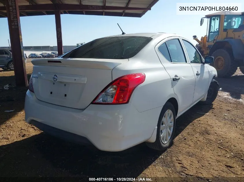 2017 Nissan Versa 1.6 S+ VIN: 3N1CN7AP0HL804660 Lot: 40716186