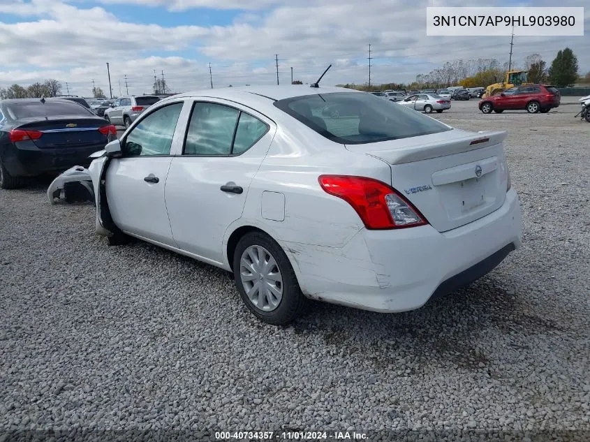 2017 Nissan Versa 1.6 S+ VIN: 3N1CN7AP9HL903980 Lot: 40734357