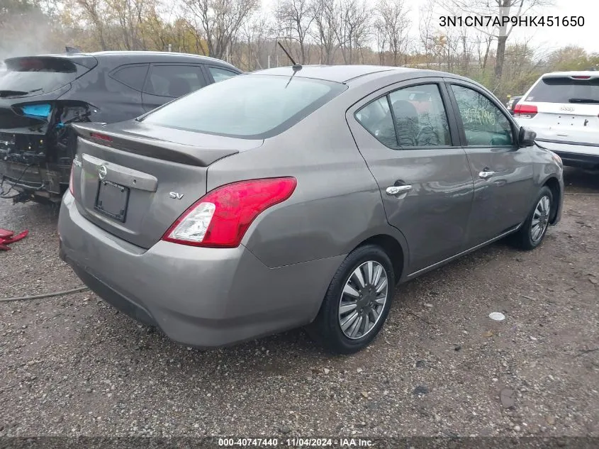 2017 Nissan Versa 1.6 Sv VIN: 3N1CN7AP9HK451650 Lot: 40747440