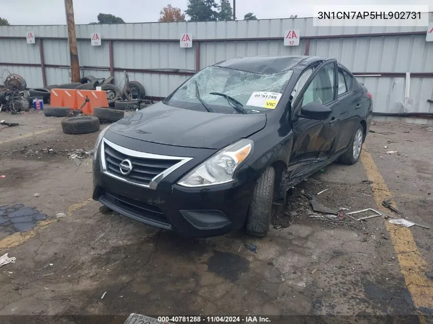 2017 Nissan Versa 1.6 S+ VIN: 3N1CN7AP5HL902731 Lot: 40781288