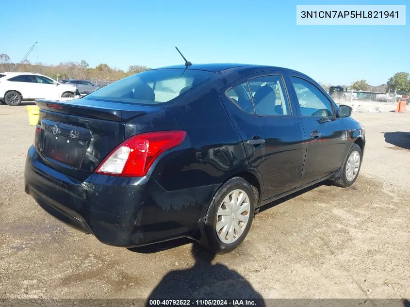 2017 Nissan Versa 1.6 S+ VIN: 3N1CN7AP5HL821941 Lot: 40792522