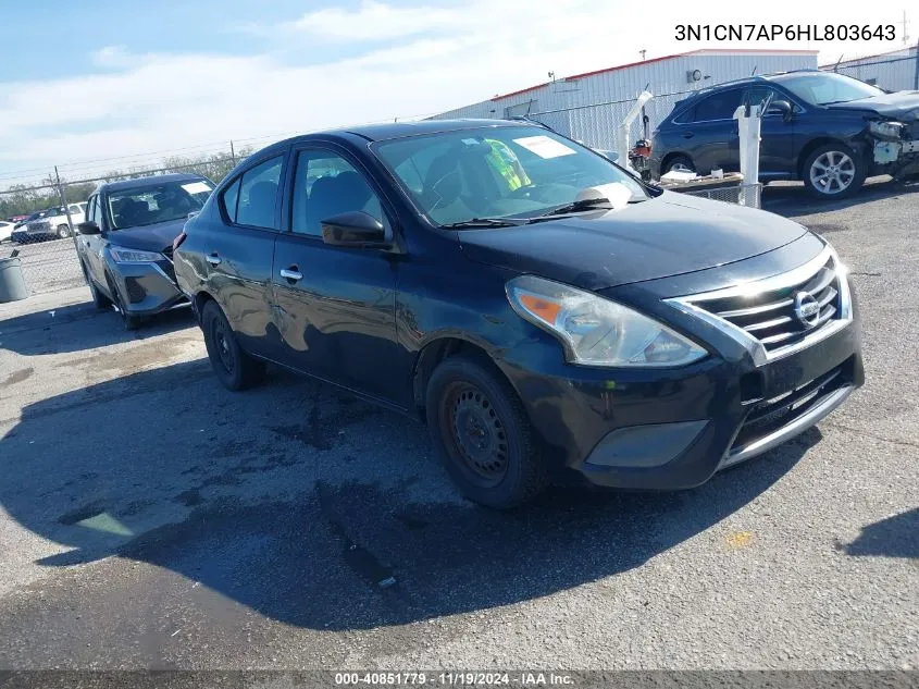 2017 Nissan Versa 1.6 S/1.6 S+/1.6 Sl/1.6 Sv VIN: 3N1CN7AP6HL803643 Lot: 40851779