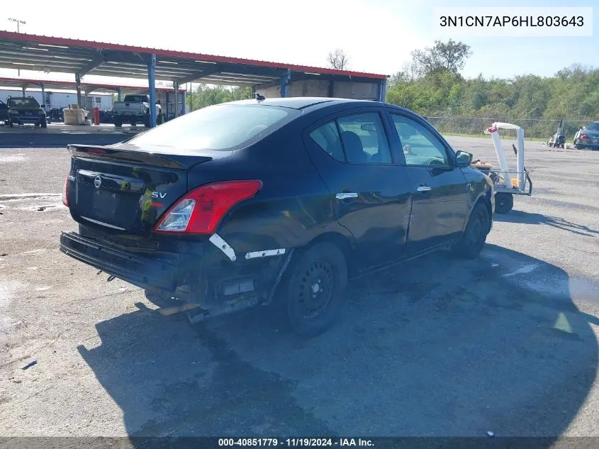 2017 Nissan Versa 1.6 S/1.6 S+/1.6 Sl/1.6 Sv VIN: 3N1CN7AP6HL803643 Lot: 40851779