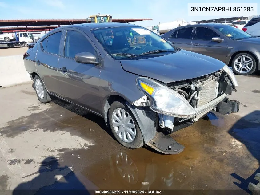 2017 Nissan Versa 1.6 S+ VIN: 3N1CN7AP8HL851385 Lot: 40906239