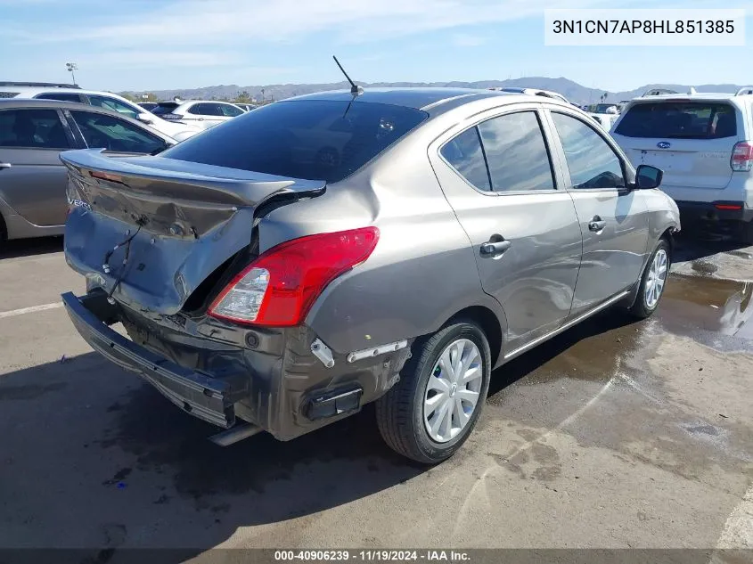 2017 Nissan Versa 1.6 S+ VIN: 3N1CN7AP8HL851385 Lot: 40906239