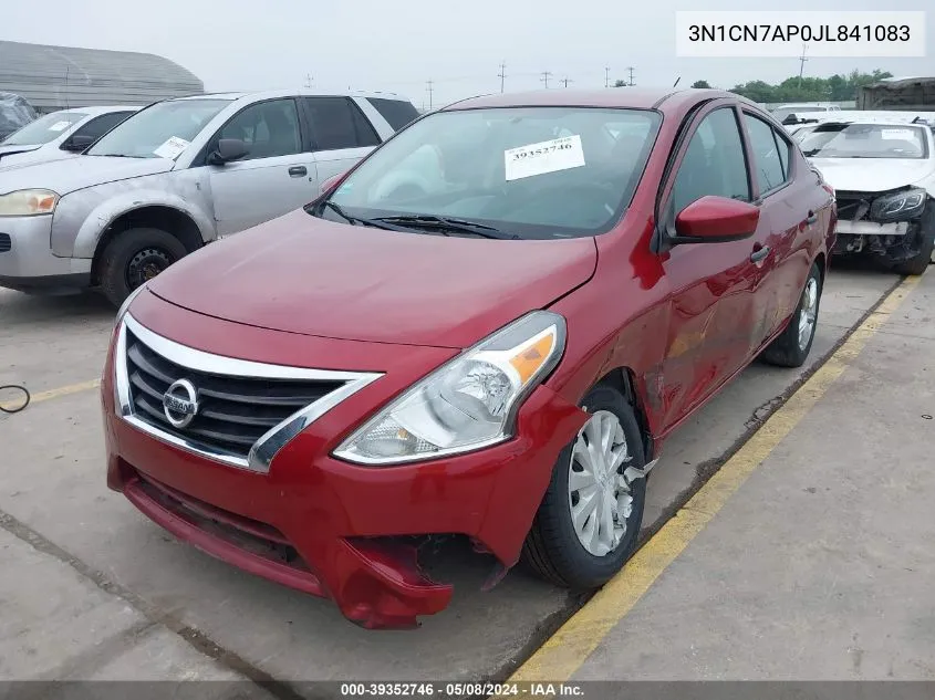 2018 Nissan Versa 1.6 S+ VIN: 3N1CN7AP0JL841083 Lot: 39352746