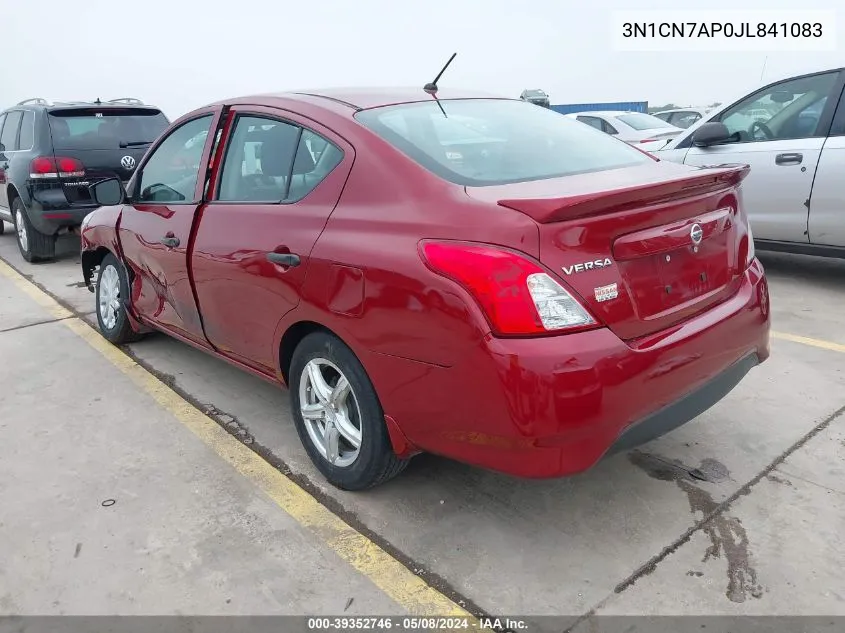 2018 Nissan Versa 1.6 S+ VIN: 3N1CN7AP0JL841083 Lot: 39352746