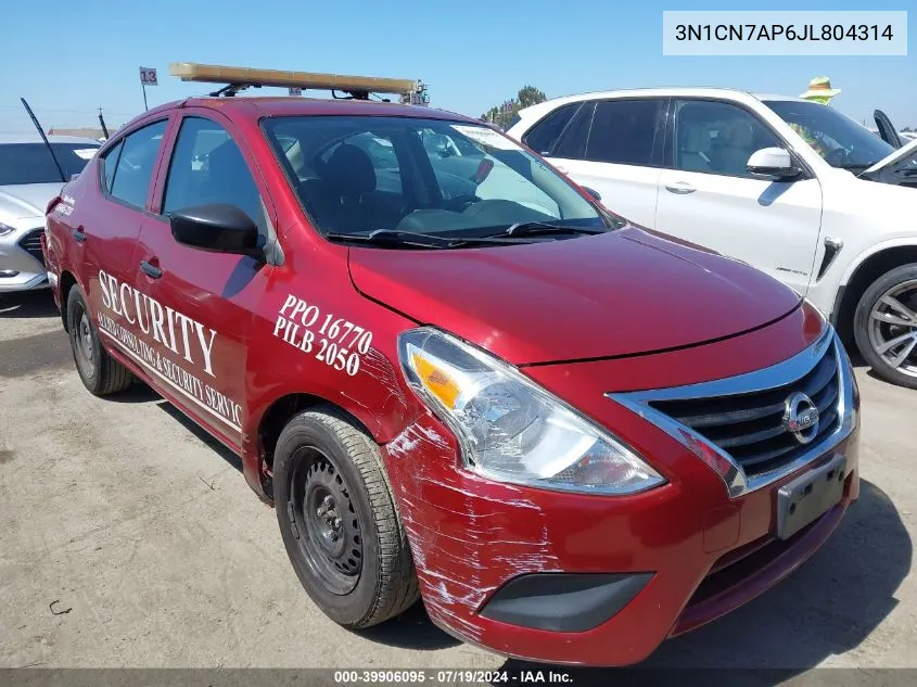 3N1CN7AP6JL804314 2018 Nissan Versa 1.6 S+