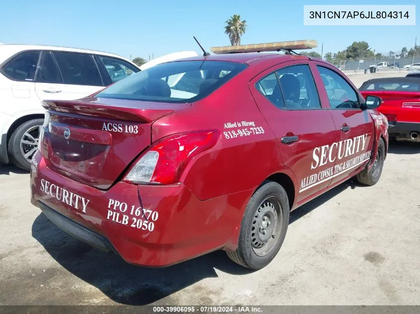 3N1CN7AP6JL804314 2018 Nissan Versa 1.6 S+