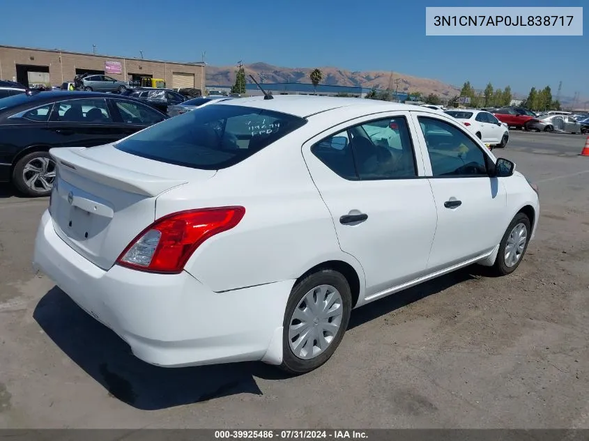 2018 Nissan Versa 1.6 S+ VIN: 3N1CN7AP0JL838717 Lot: 39925486