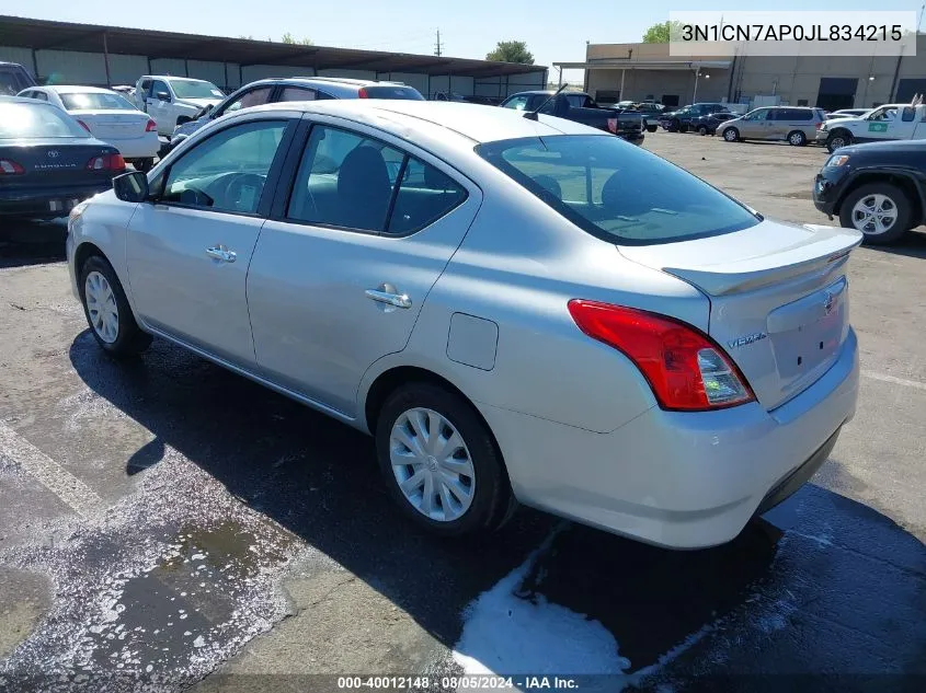 2018 Nissan Versa 1.6 Sv VIN: 3N1CN7AP0JL834215 Lot: 40012148