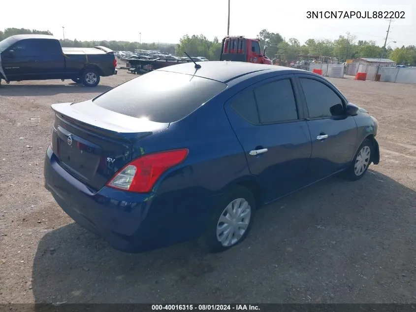 2018 Nissan Versa 1.6 Sv VIN: 3N1CN7AP0JL882202 Lot: 40016315