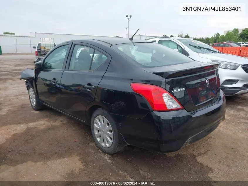 2018 Nissan Versa 1.6 S+ VIN: 3N1CN7AP4JL853401 Lot: 40019376