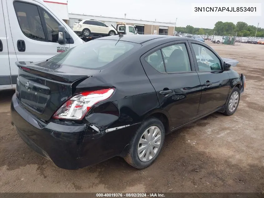 2018 Nissan Versa 1.6 S+ VIN: 3N1CN7AP4JL853401 Lot: 40019376