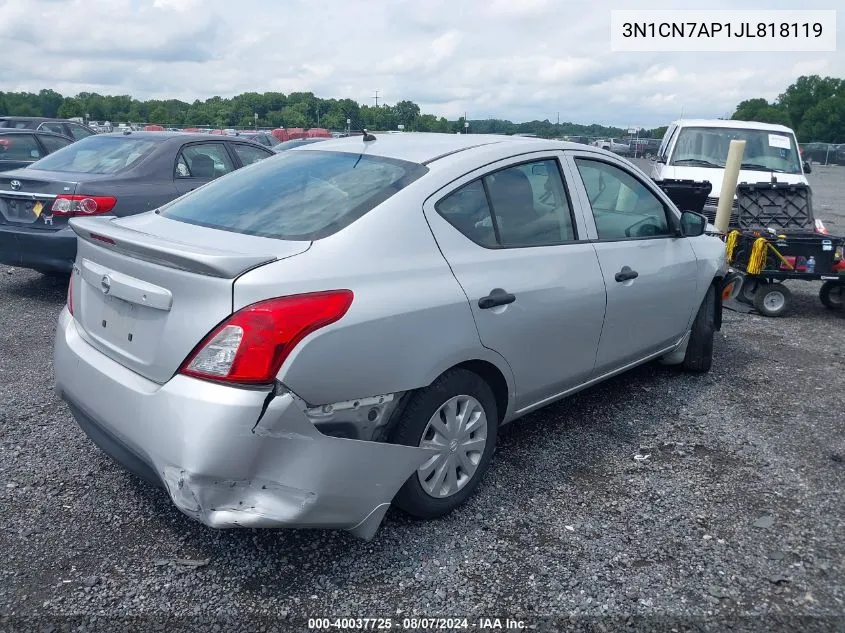 2018 Nissan Versa 1.6 S+ VIN: 3N1CN7AP1JL818119 Lot: 40037725