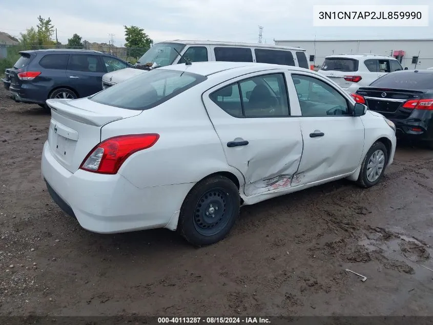 2018 Nissan Versa 1.6 S/1.6 S+/1.6 Sv VIN: 3N1CN7AP2JL859990 Lot: 40113287