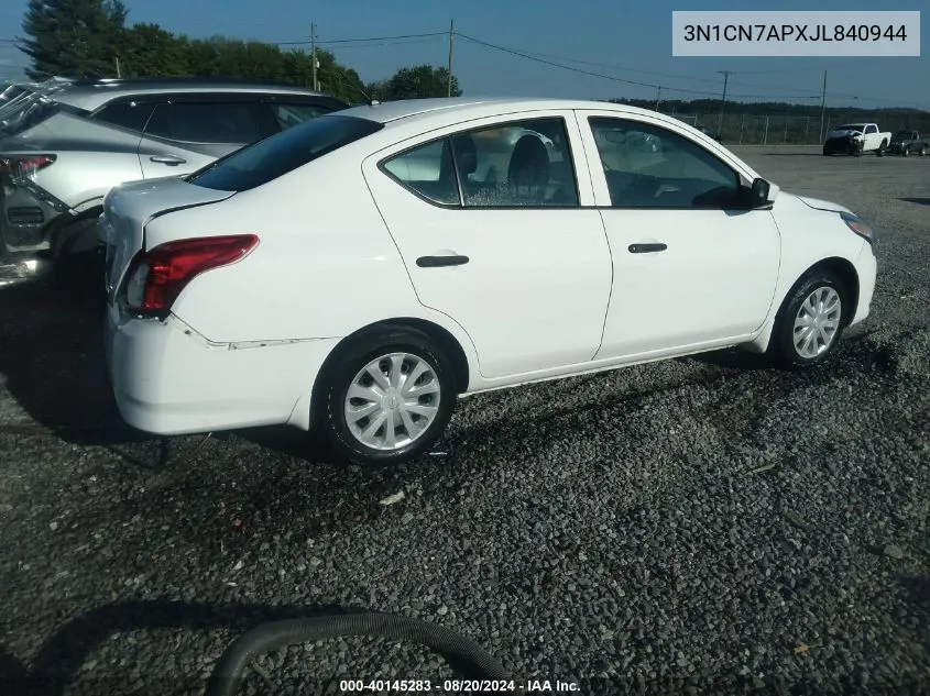 2018 Nissan Versa 1.6 S VIN: 3N1CN7APXJL840944 Lot: 40145283