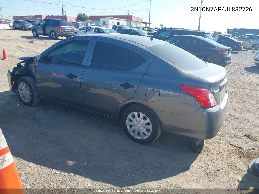 2018 Nissan Versa S/S Plus/Sv/Sl VIN: 3N1CN7AP4JL832726 Lot: 40253786