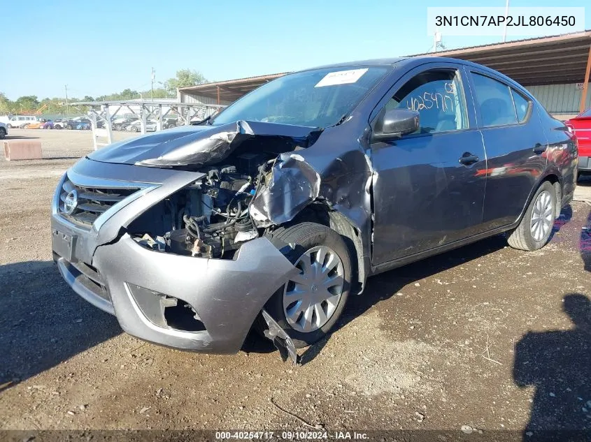 2018 Nissan Versa 1.6 S VIN: 3N1CN7AP2JL806450 Lot: 40254717