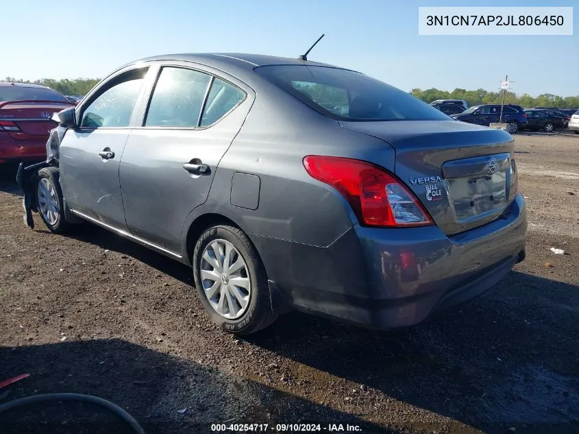 2018 Nissan Versa 1.6 S VIN: 3N1CN7AP2JL806450 Lot: 40254717