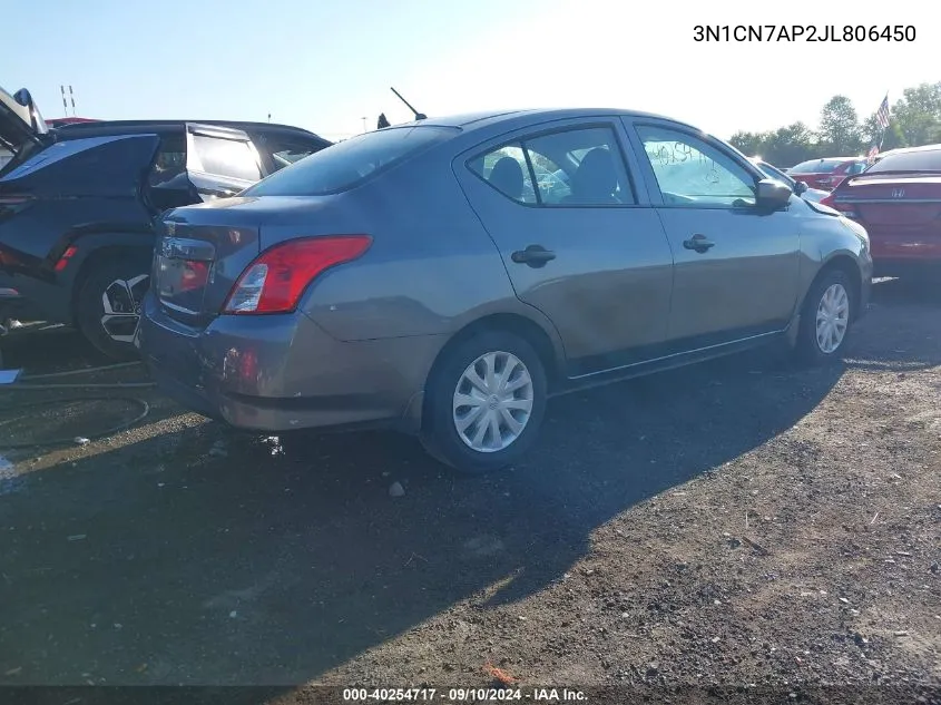 2018 Nissan Versa 1.6 S VIN: 3N1CN7AP2JL806450 Lot: 40254717