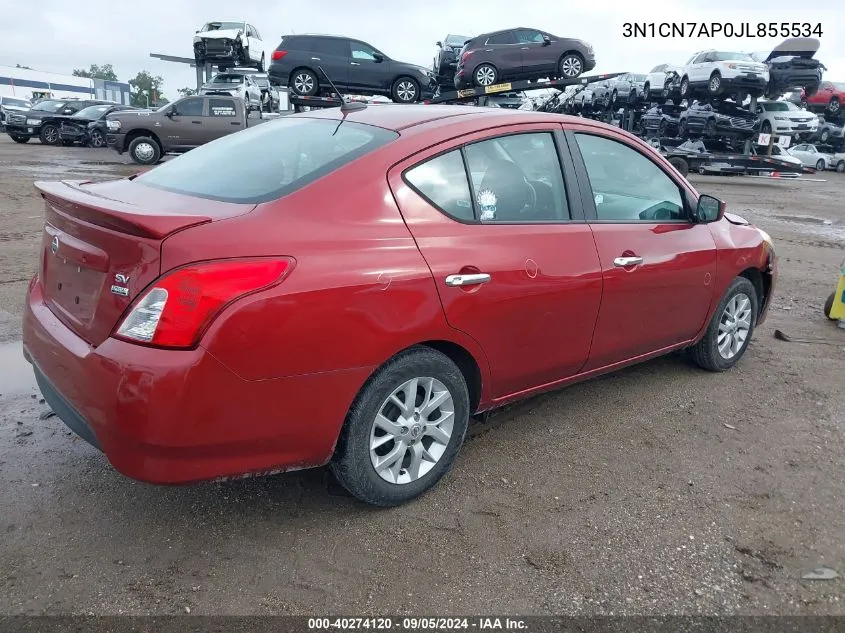 2018 Nissan Versa S/S Plus/Sv/Sl VIN: 3N1CN7AP0JL855534 Lot: 40274120