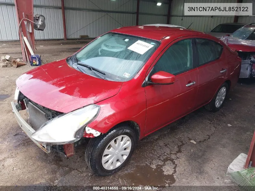 2018 Nissan Versa 1.6 Sv VIN: 3N1CN7AP6JL852122 Lot: 40314555