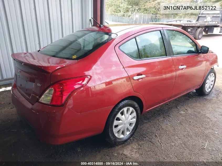 2018 Nissan Versa 1.6 Sv VIN: 3N1CN7AP6JL852122 Lot: 40314555