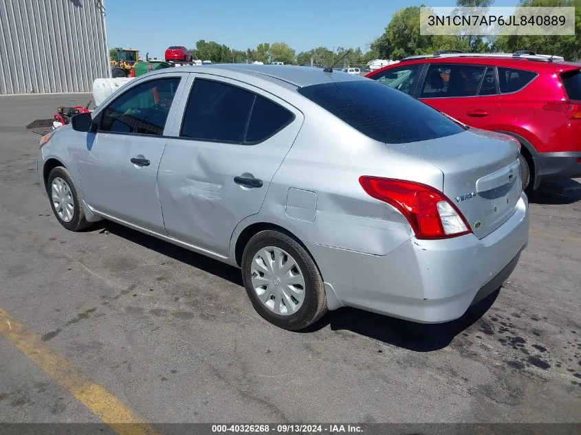 2018 Nissan Versa S/S Plus/Sv/Sl VIN: 3N1CN7AP6JL840889 Lot: 40326268