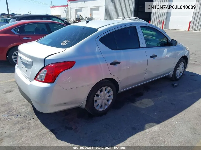 2018 Nissan Versa S/S Plus/Sv/Sl VIN: 3N1CN7AP6JL840889 Lot: 40326268