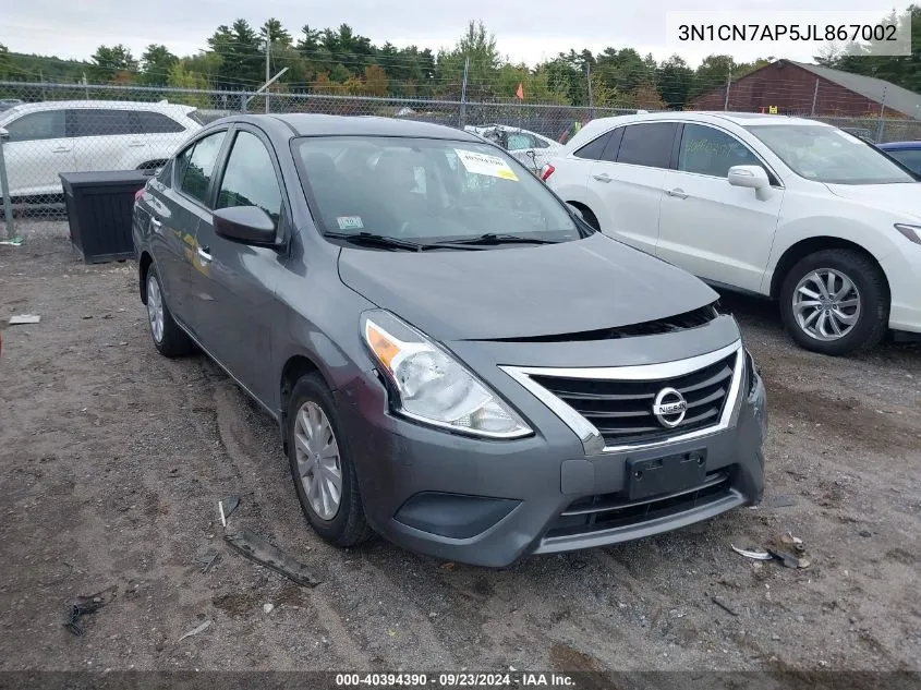 2018 Nissan Versa S/S Plus/Sv/Sl VIN: 3N1CN7AP5JL867002 Lot: 40394390