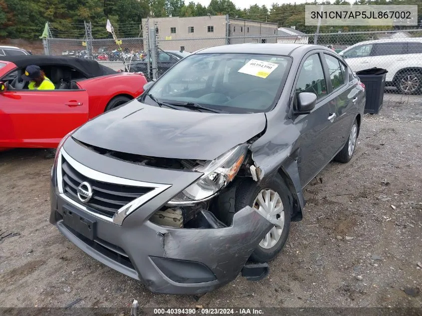 2018 Nissan Versa S/S Plus/Sv/Sl VIN: 3N1CN7AP5JL867002 Lot: 40394390