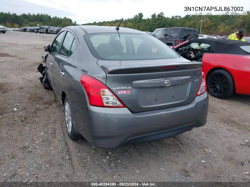 2018 Nissan Versa S/S Plus/Sv/Sl VIN: 3N1CN7AP5JL867002 Lot: 40394390